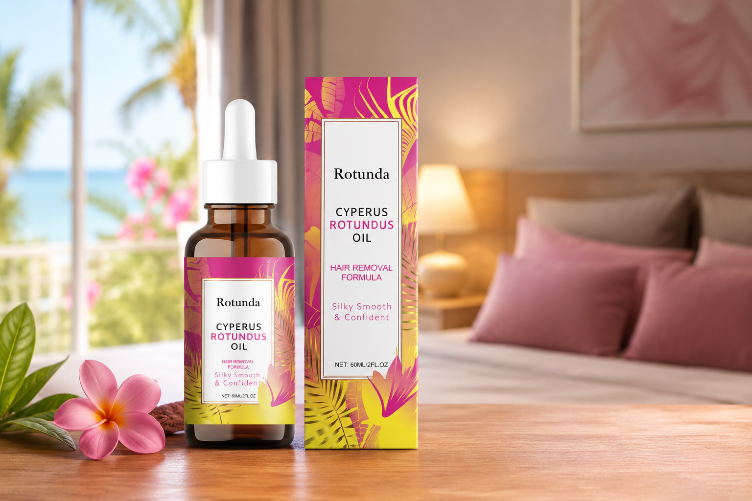 Cyperus Rotundus oil hair removal serum with premium packaging for at-home body hair care